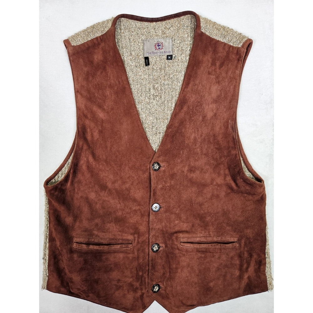 Vtg Territory Ahead 90's Leather‎ Gilet Vest Mens Medium Brown Lining Western - Picture 3 of 10